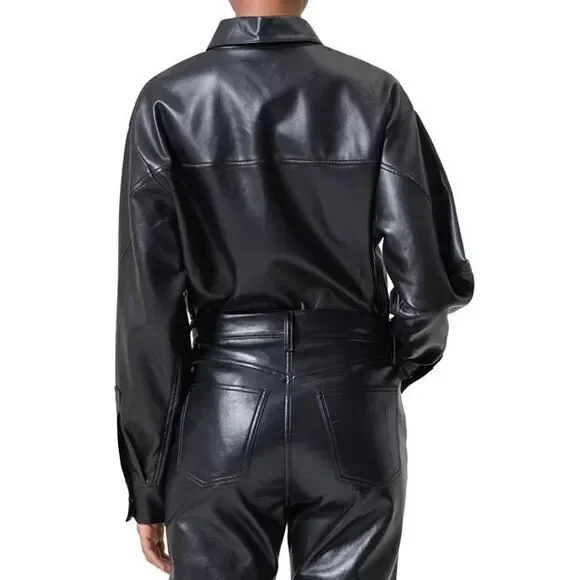 AGOLDE Calla Vegan Leather Shirt in Shadow Size Extra Small $275